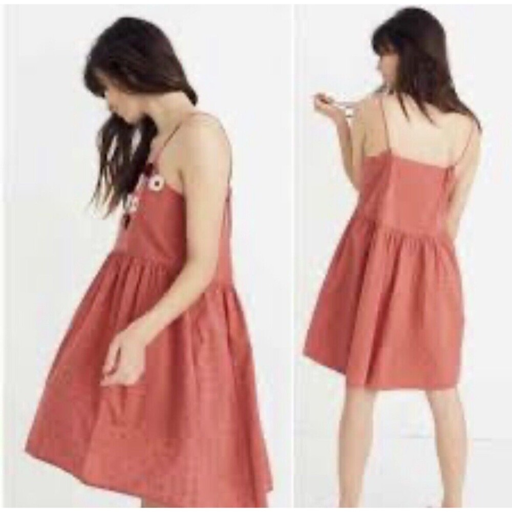 Madewell Embroidered Sunflower Dress Women’s Small Salmon/Pink /Coral Sundress